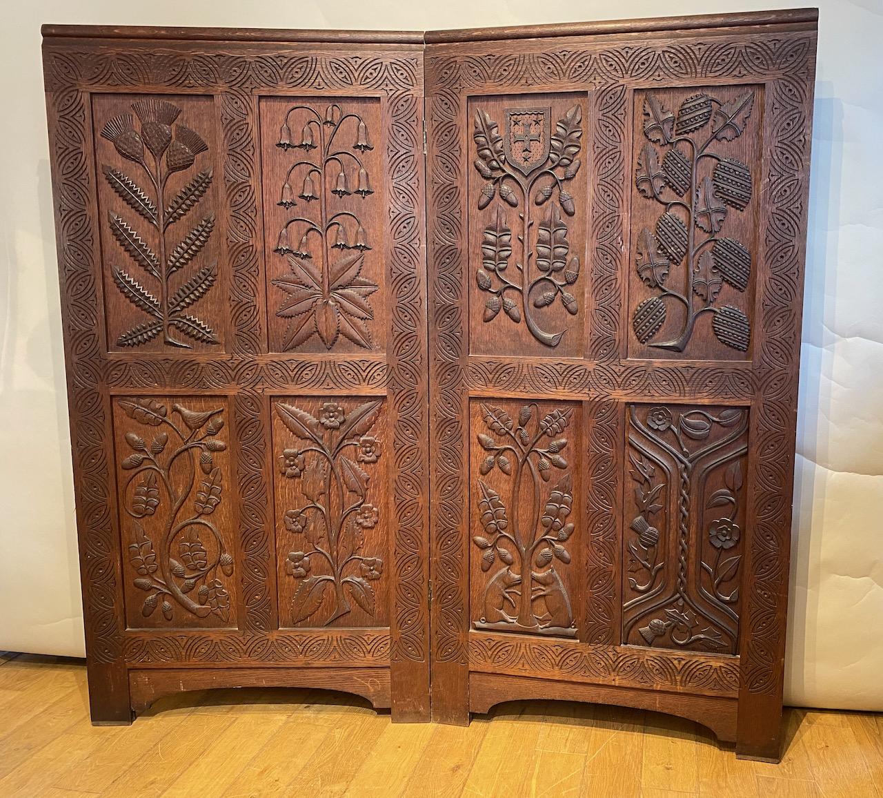 Arts and Crafts Two Fold Oak Screen