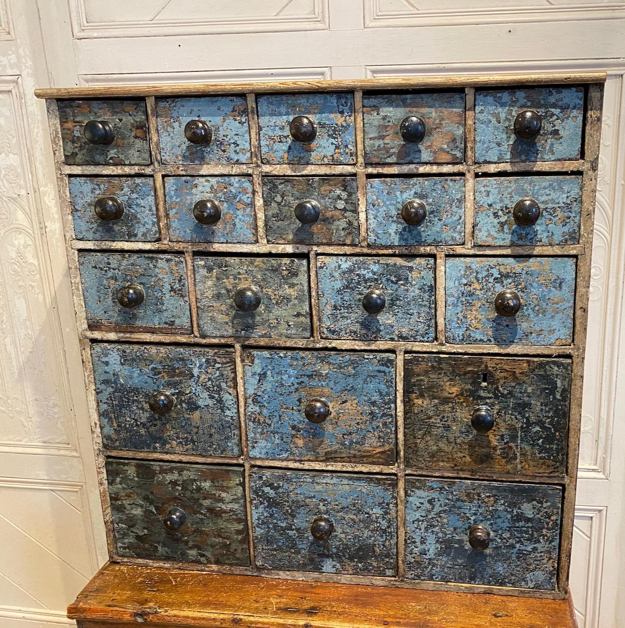 Blue Painted Grocer's Drawers