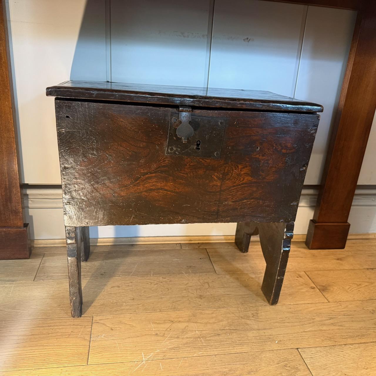 Antique Charles I Oak and Elm Coffer