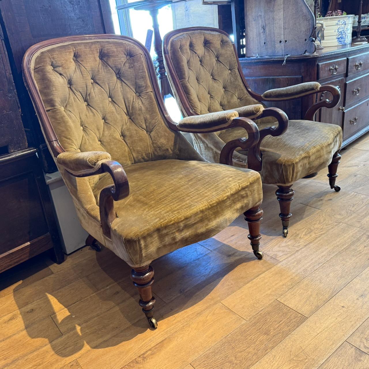 Pair Upholstered Victorian Chairs by Gillows