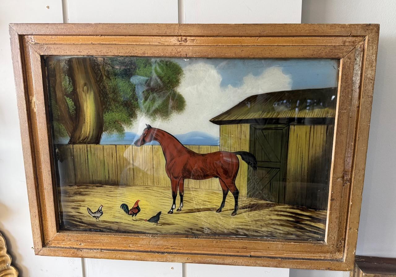 Antique Revers Painting of A Horse