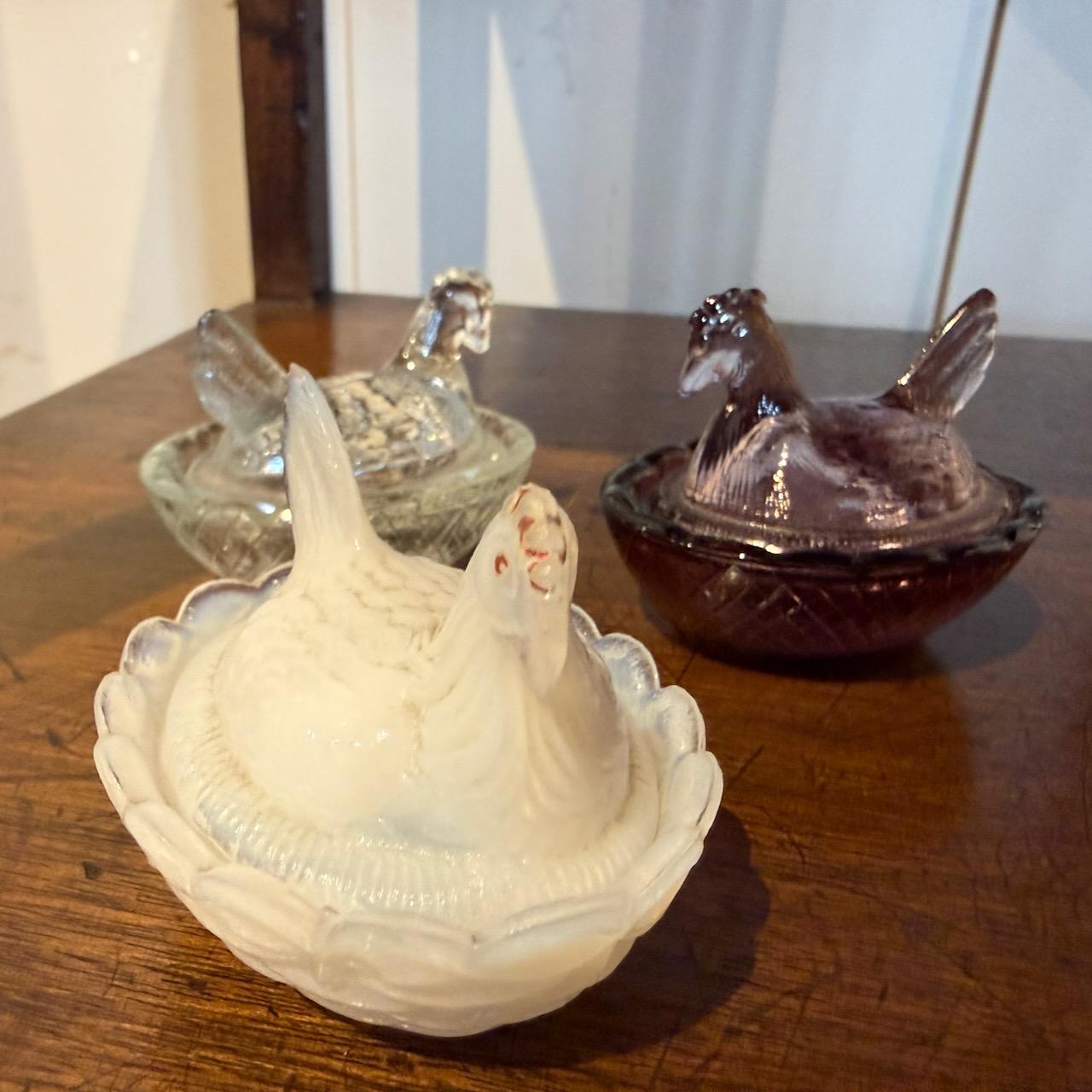 Victorian Moulded Glass Chicken Salts